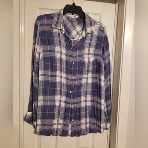 Old Navy Blue and White Plaid Button-Up Shirt